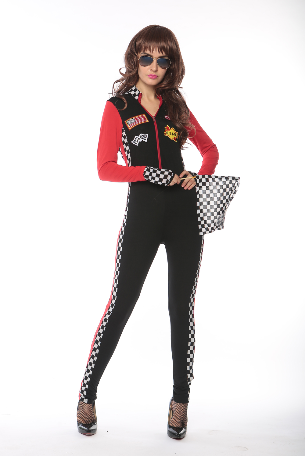 F1722 sexy red race girl jumpsuit,accessory:gloves